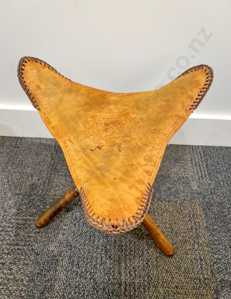 Leather Seated Tripod Based Stool Image 1++