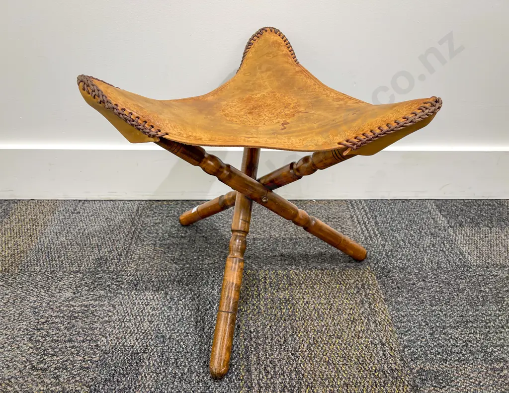 Leather Seated Tripod Based Stool Image 1++
