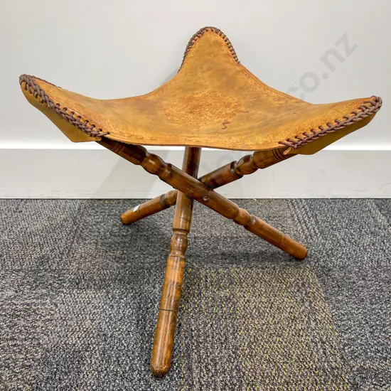 Leather Seated Tripod Based Stool