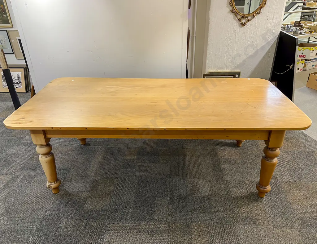 Colonial Kauri scrub Top Farmhouse Dining Table together with Eight Modern Dining Chairs Image 1++