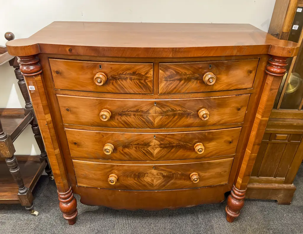 Wm IV Mahogany Bow Front Chest of Drawers Image 1++