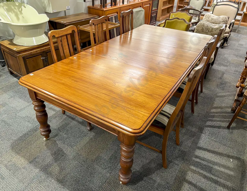C19th Colonial Hardwood Extension Dining Table and Six Chairs Image 1++