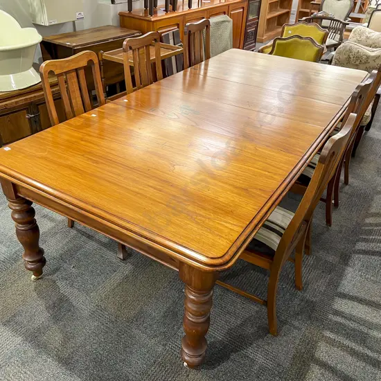 C19th Colonial Hardwood Extension Dining Table and Six Chairs