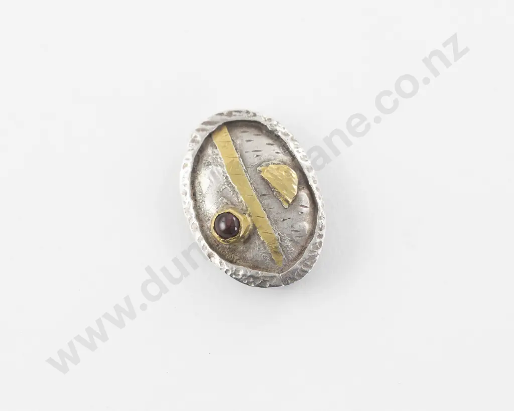 NZ Jeweller Barry Clarke S/S and Gold 'Sun and Moon' Brooch Image 1++