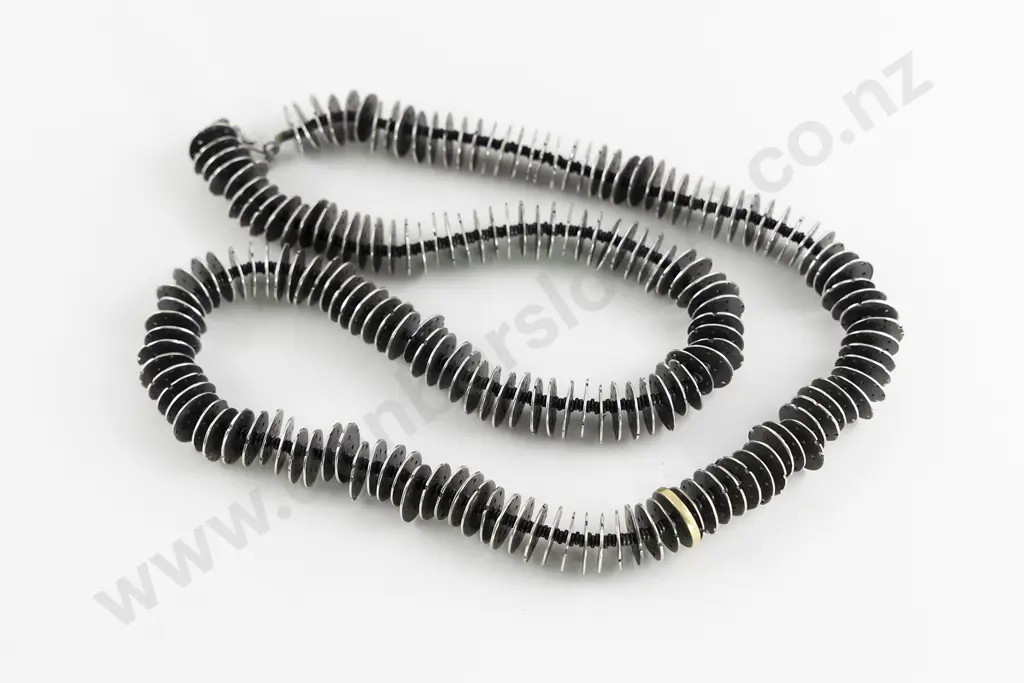 NZ Jeweller Frances Stachl Oxidised Silver S/S and 24ct Necklace Image 1++