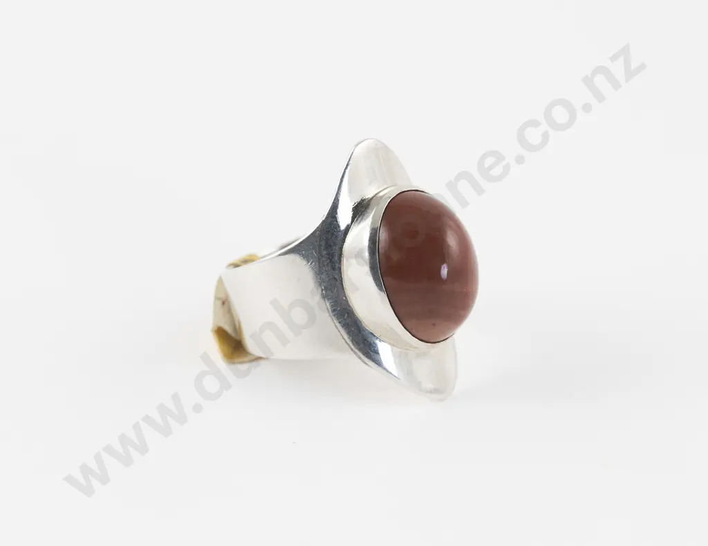 NZ Jeweller Richard Keller .925 Silver Single Jasper Stone Ring Image 1++