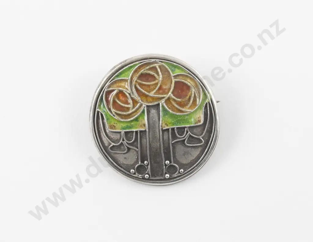 Early C20th Frances MacDonald MacNair (1873- 1921) Silver and Enamel Rose Brooch Image 1++