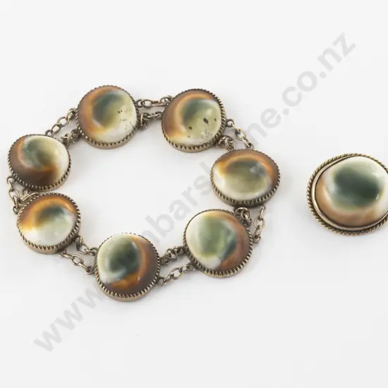 NZ Colonial 9ct Mounted Cats Eye Bracelet