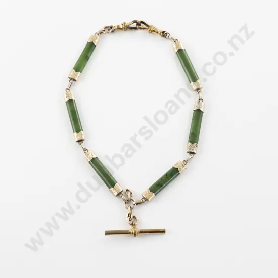 NZ Colonial 9ct Mounted Greenstone Rail Albert Chain