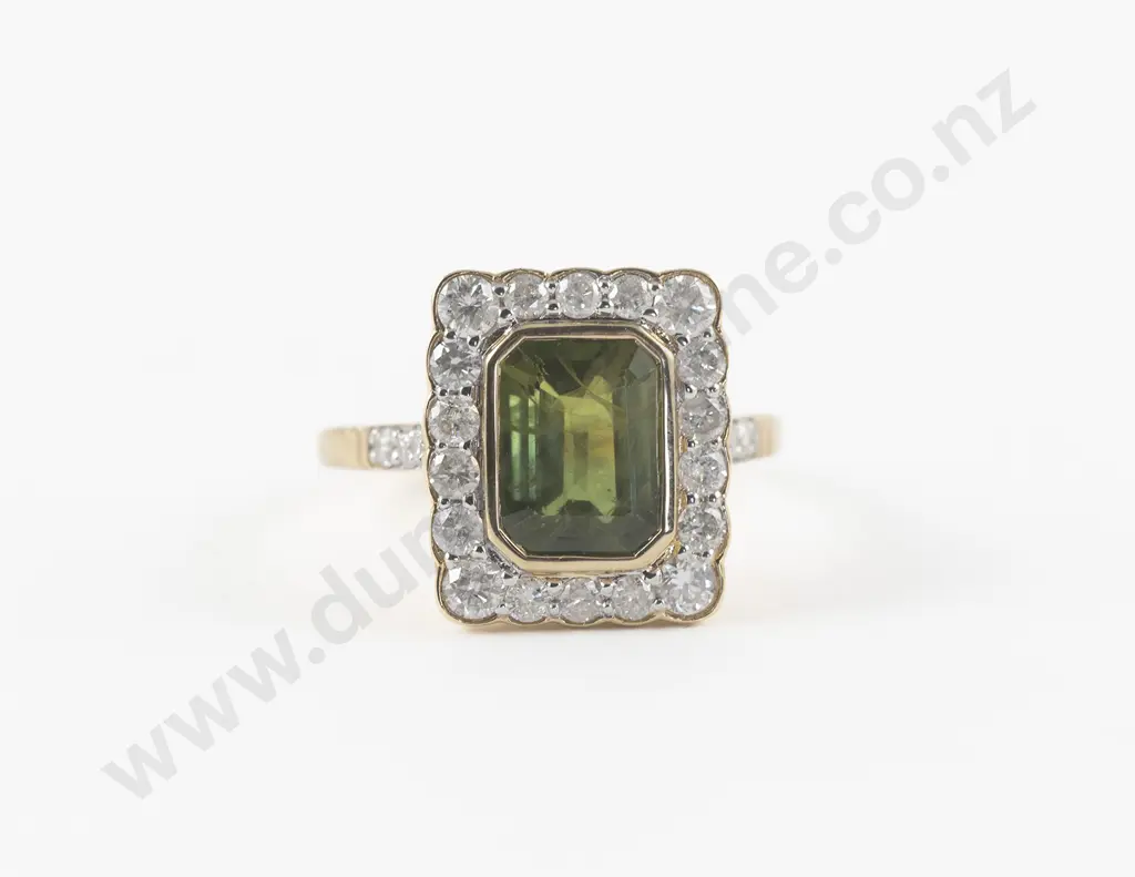 14ct 25Stone Green Sapphire and Diamond Cluster Ring Image 1++