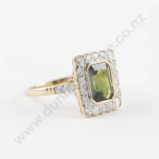 14ct 25Stone Green Sapphire and Diamond Cluster Ring