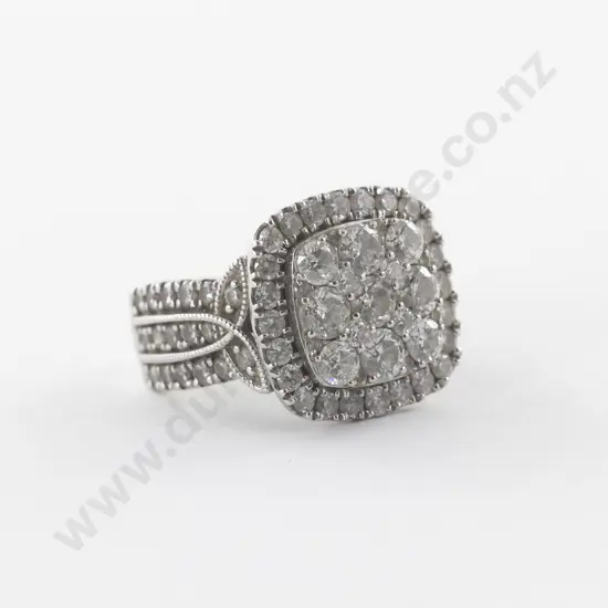 10ct White Gold 79Stone Diamond Cluster Ring