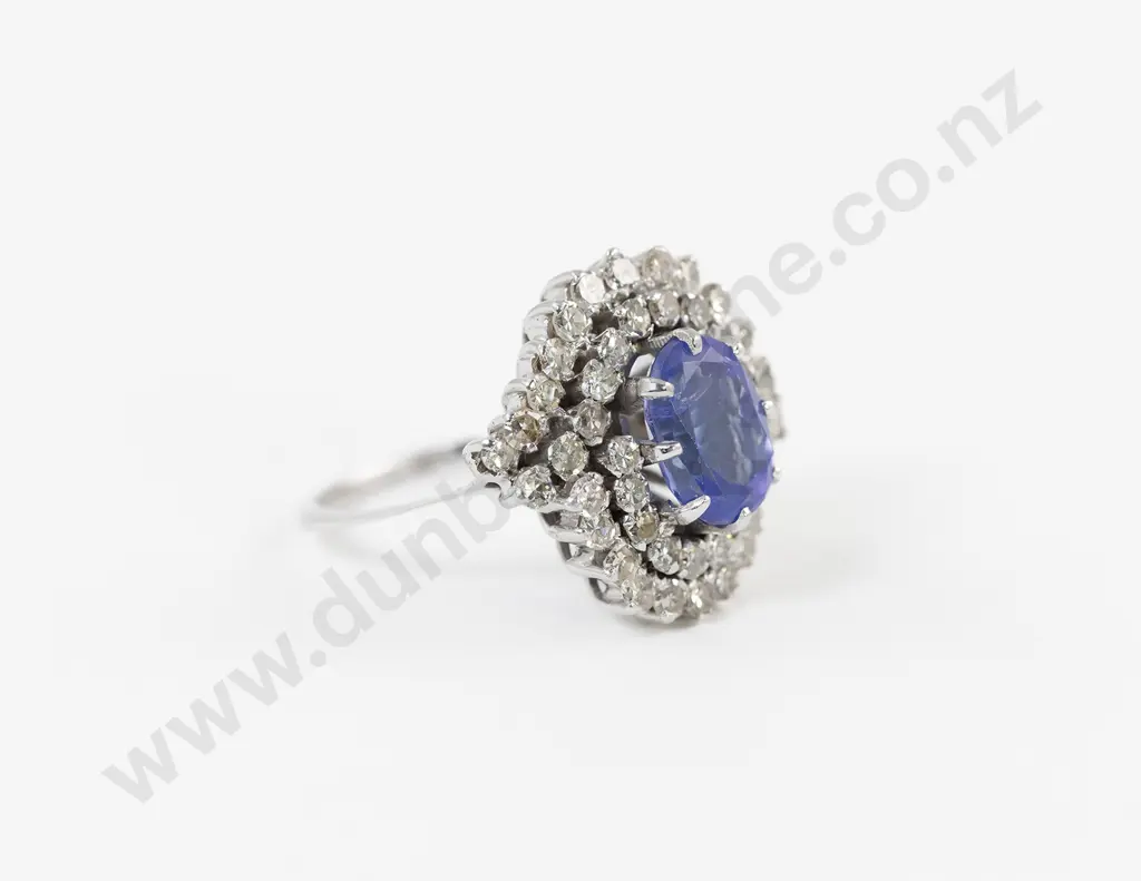 10ct White Gold 47Stone Tanzanite and Diamond Cluster Ring Image 1++