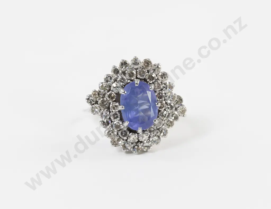 10ct White Gold 47Stone Tanzanite and Diamond Cluster Ring Image 1++