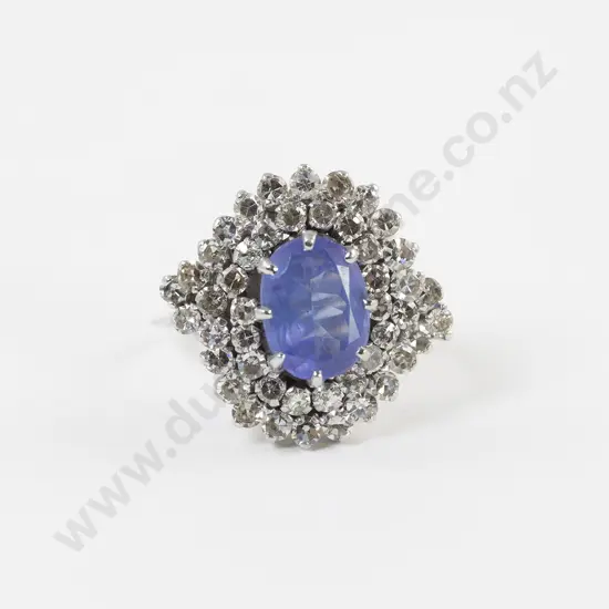 10ct White Gold 47Stone Tanzanite and Diamond Cluster Ring