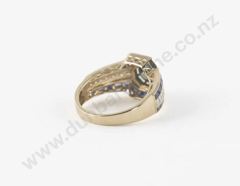 Art Deco Style 14ct 49Stone Diamond Sapphire Cluster Ring Image 1++