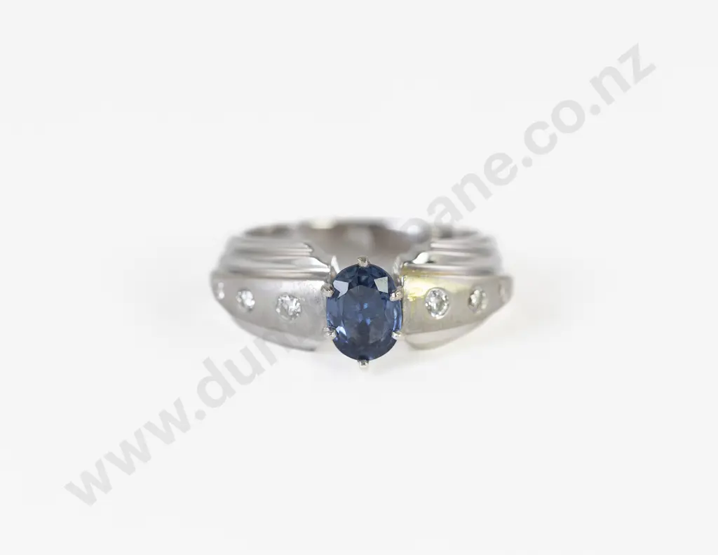 18ct White Gold Sapphire and Diamond Bridge Ring Image 1++