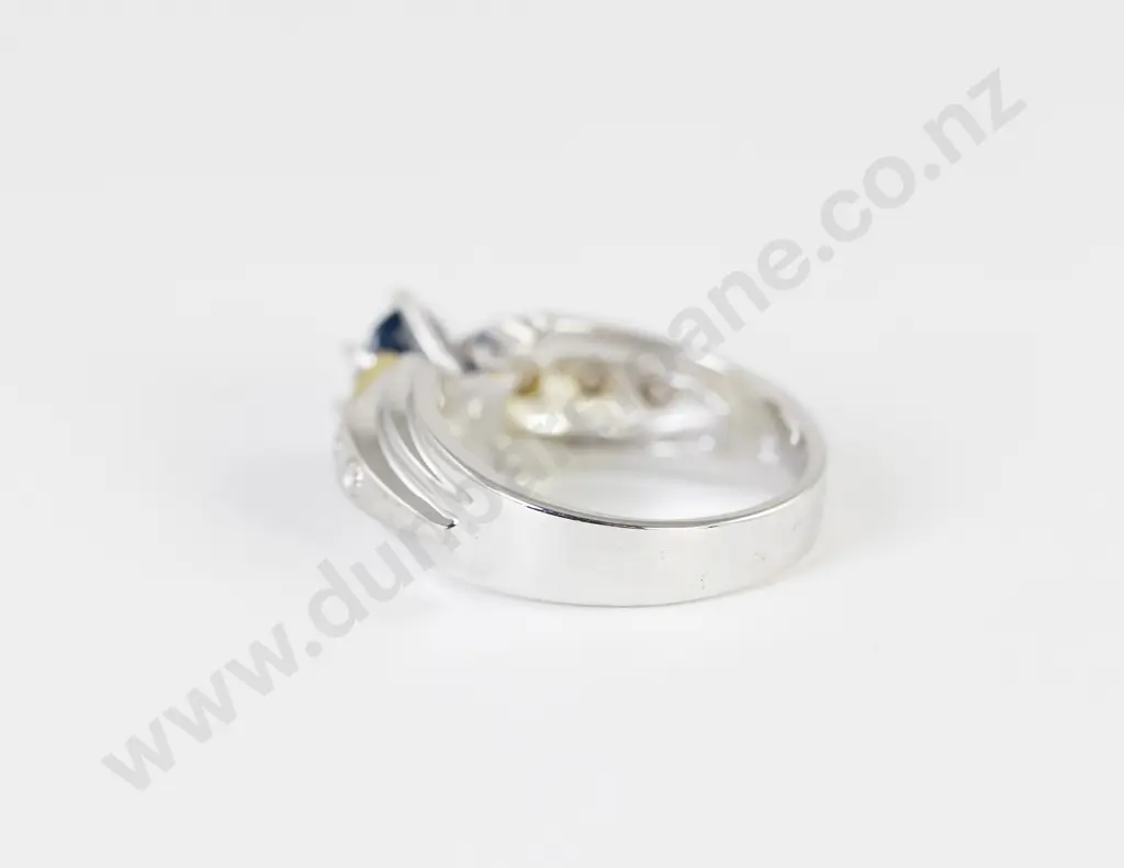 18ct White Gold Sapphire and Diamond Bridge Ring Image 1++