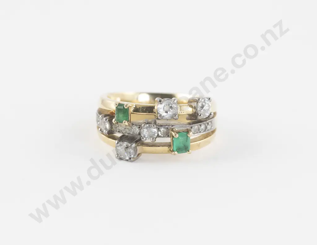 18ct 17Stone Emerald and Diamond Band Ring Image 1++