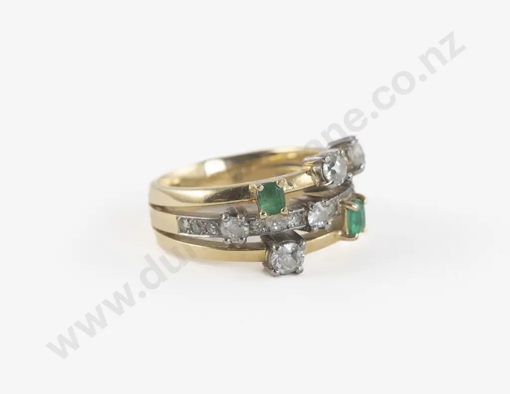 18ct 17Stone Emerald and Diamond Band Ring Image 1++