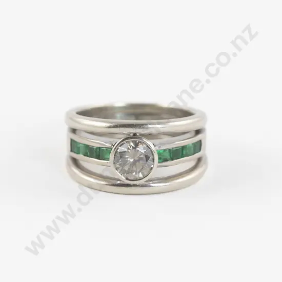 Platinum Nine Stone Diamond and Emerald Band Ring