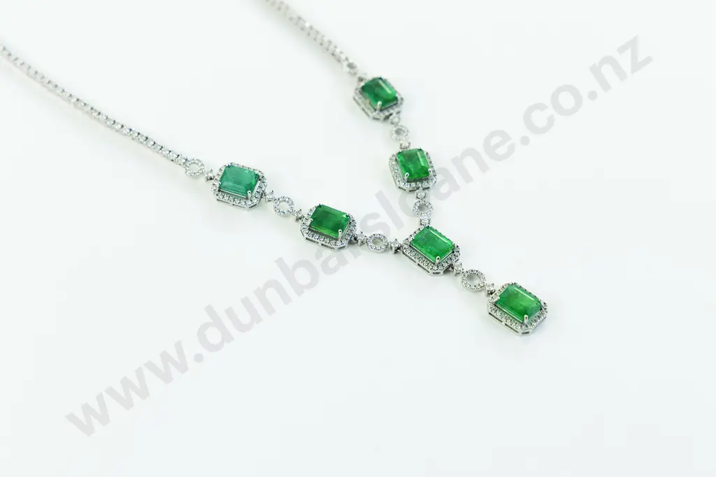 14ct White Gold 354Stone Emerald and Diamond Necklace Image 1++