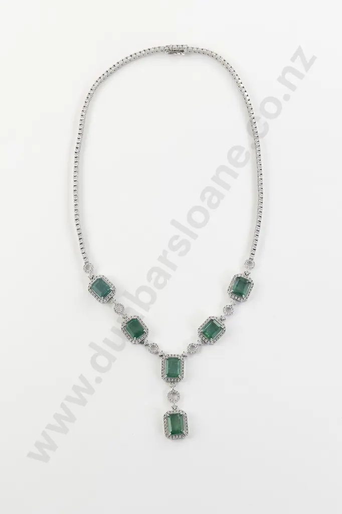 14ct White Gold 354Stone Emerald and Diamond Necklace Image 1++