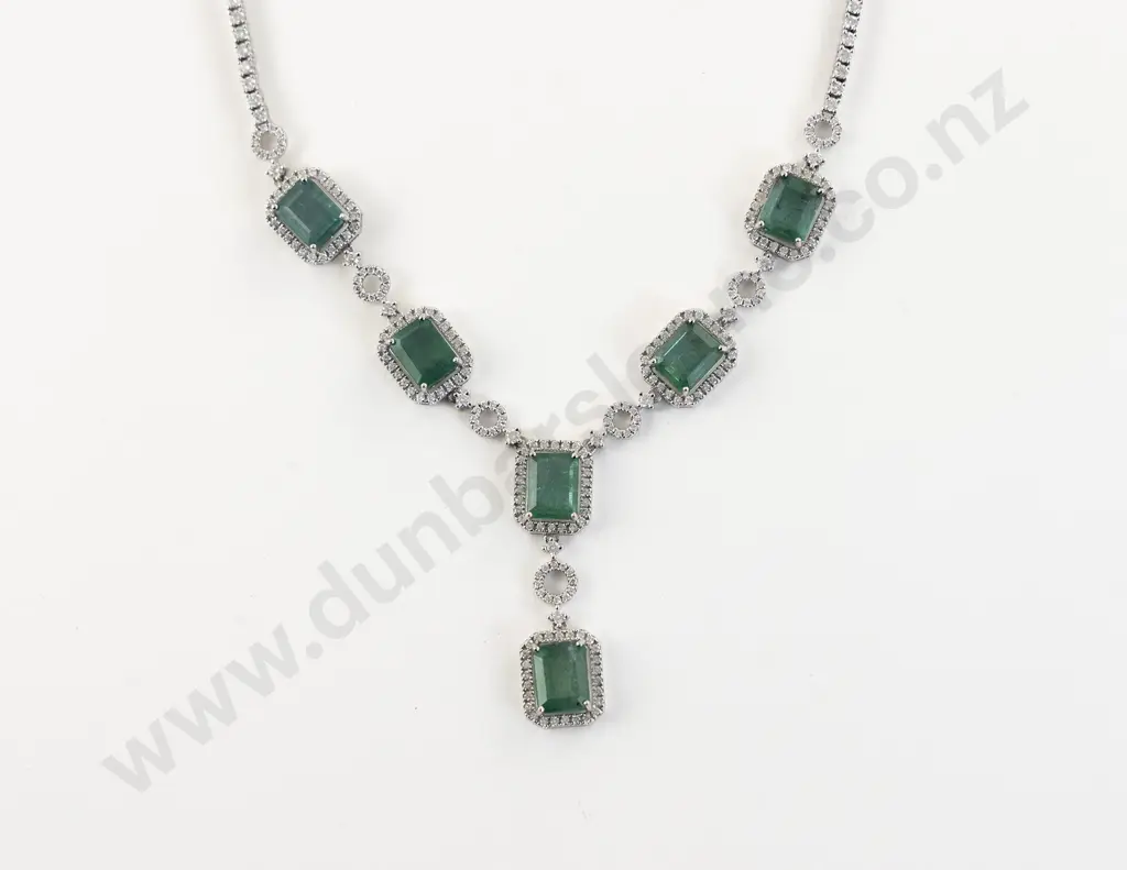 14ct White Gold 354Stone Emerald and Diamond Necklace Image 1++