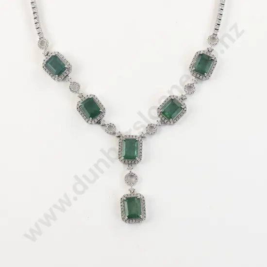 14ct White Gold 354Stone Emerald and Diamond Necklace