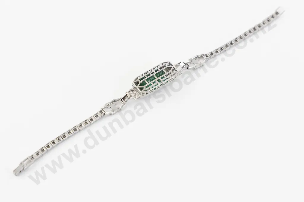 14ct White Gold 60Stone Emerald and Diamond Bracelet Image 1++