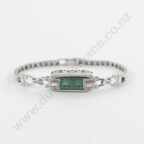 14ct White Gold 60Stone Emerald and Diamond Bracelet