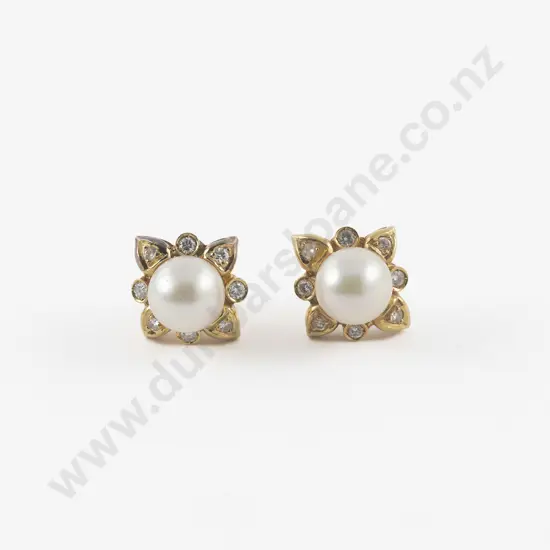 18ct Diamond and Cultured Pearl Cluster Earrings