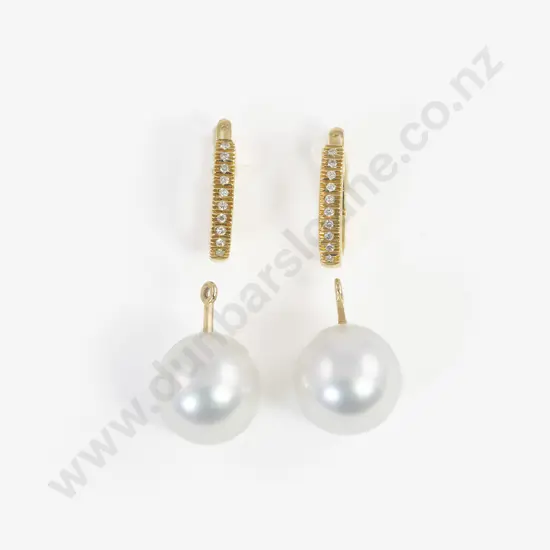 Australian Paspaley 18ct Yellow Gold Pearl and Diamond Earrings