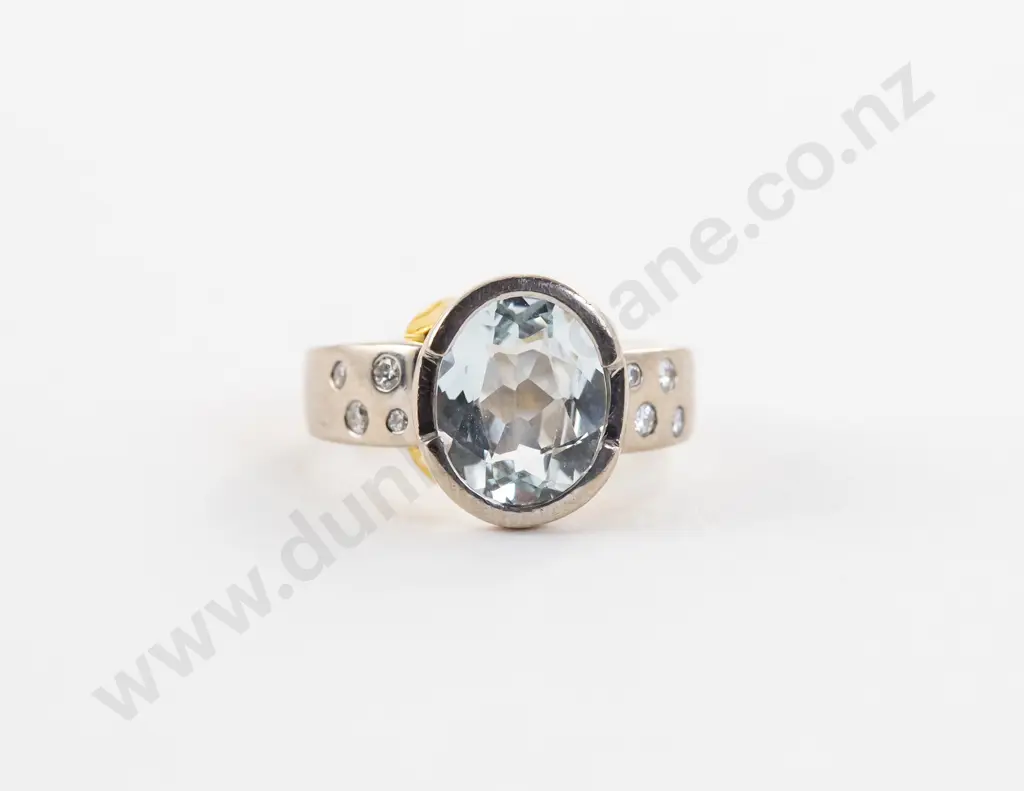 18ct White Gold Nine Stone Aquamarine and Diamond Ring Image 1++