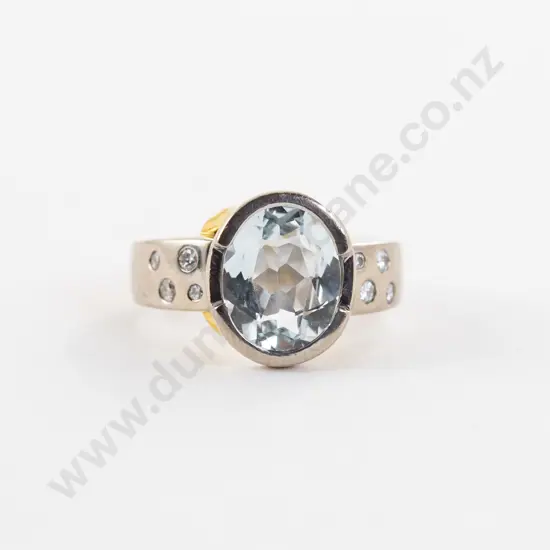 18ct White Gold Nine Stone Aquamarine and Diamond Ring