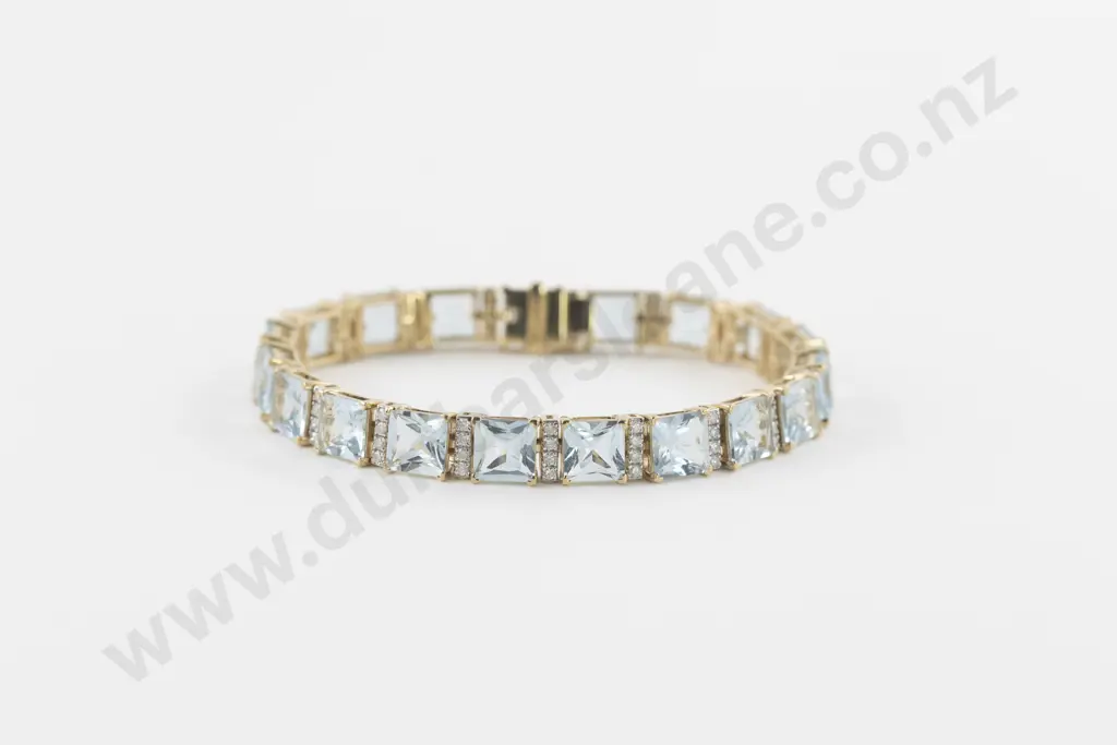 14ct 95Stone Aquamarine and Diamond Tennis Style Bracelet Image 1++