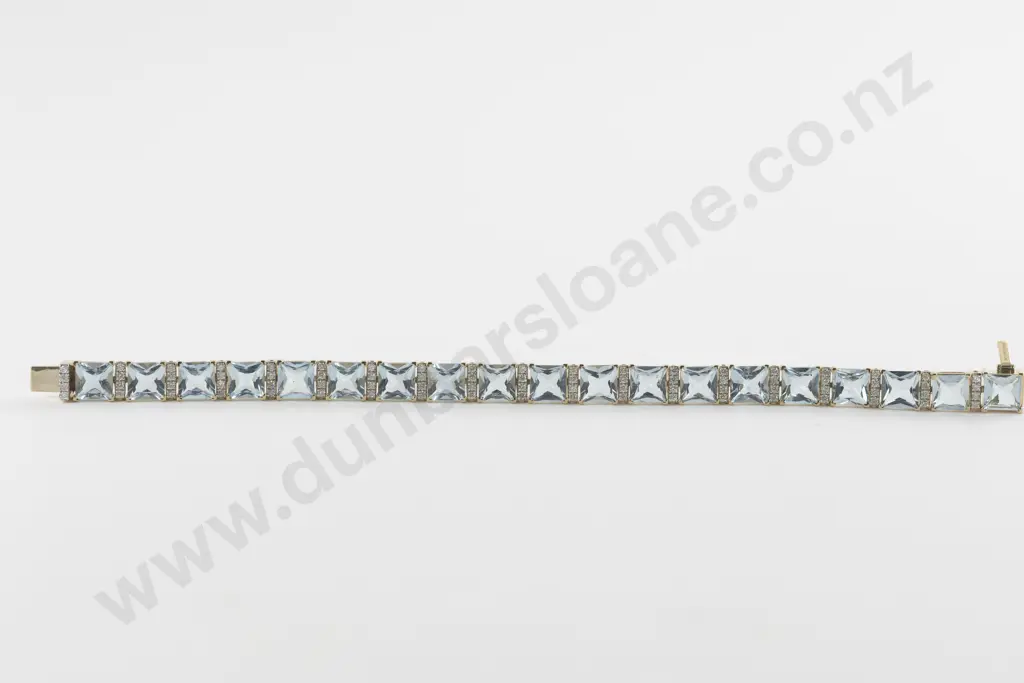 14ct 95Stone Aquamarine and Diamond Tennis Style Bracelet Image 1++