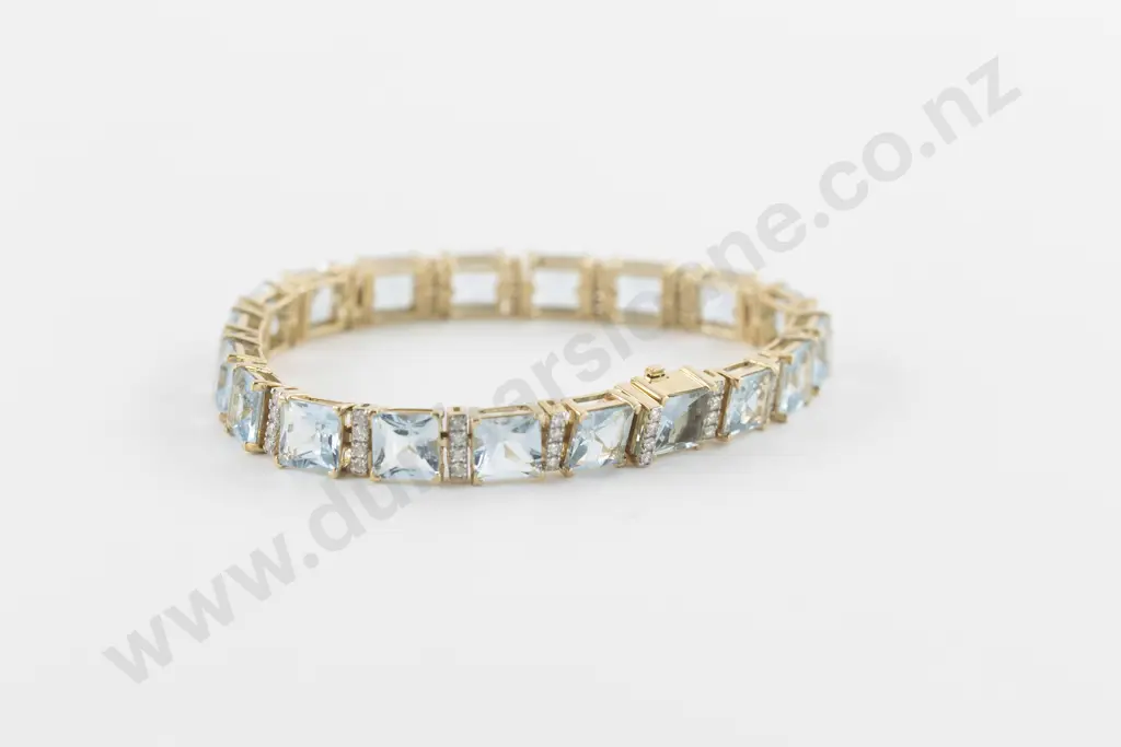 14ct 95Stone Aquamarine and Diamond Tennis Style Bracelet Image 1++
