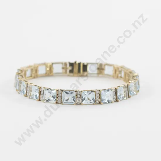 14ct 95Stone Aquamarine and Diamond Tennis Style Bracelet