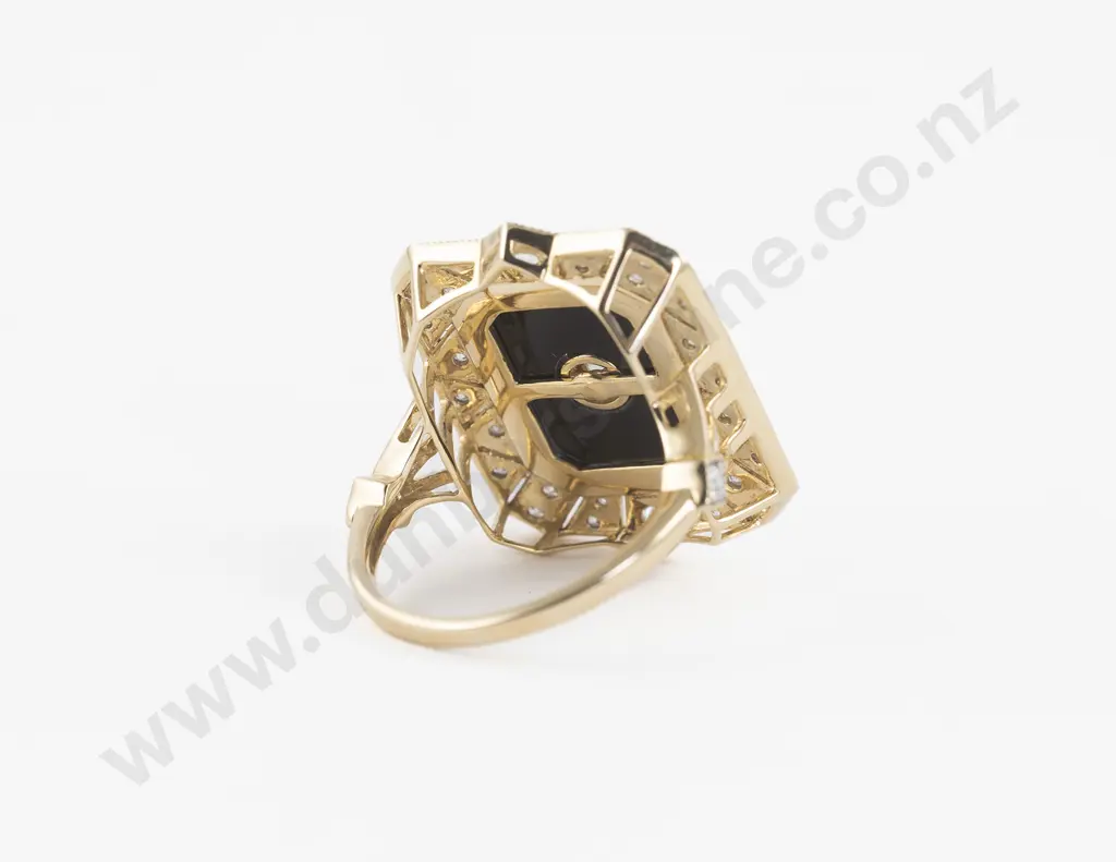 Art Deco Style 14ct 32Stone Onyx and Diamond Dress Ring Image 1++