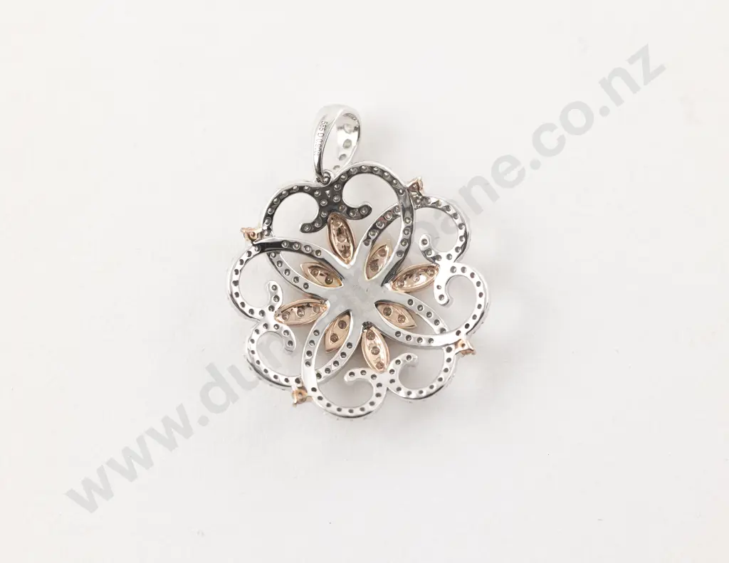 14ct White Gold 169Stone Fancy Pink and White Diamond Cluster Pendant Image 1++