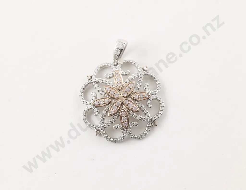 14ct White Gold 169Stone Fancy Pink and White Diamond Cluster Pendant Image 1++