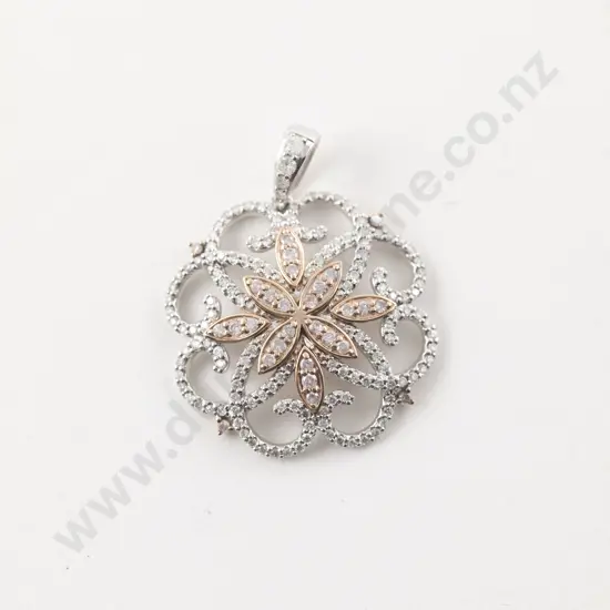14ct White Gold 169Stone Fancy Pink and White Diamond Cluster Pendant