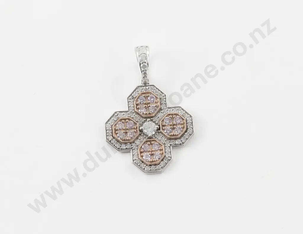 14ct White Gold 78Stone Fancy Pink and White Diamond Cluster Pendant Image 1++