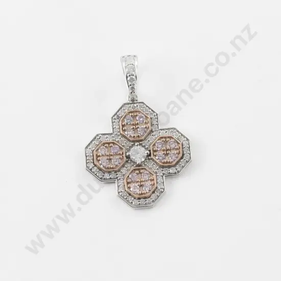 14ct White Gold 78Stone Fancy Pink and White Diamond Cluster Pendant