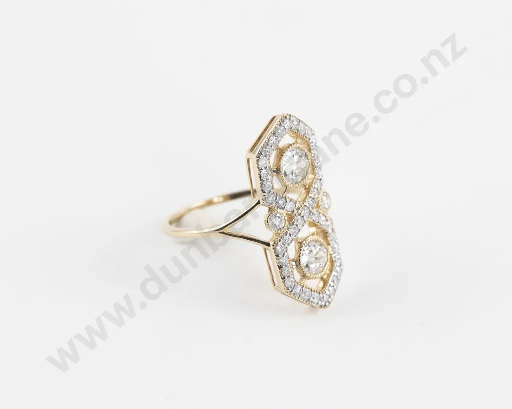 Art Deco Style 14ct 45Stone Diamond Cluster Ring Image 1++