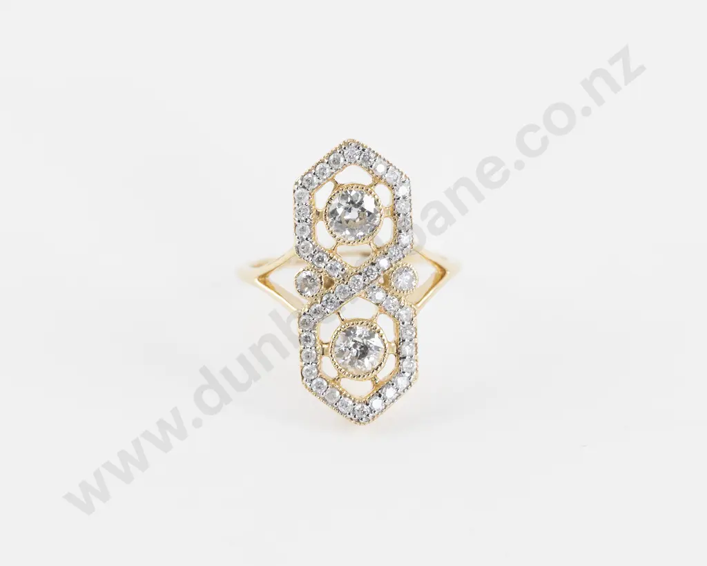 Art Deco Style 14ct 45Stone Diamond Cluster Ring Image 1++