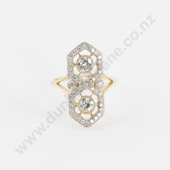 Art Deco Style 14ct 45Stone Diamond Cluster Ring