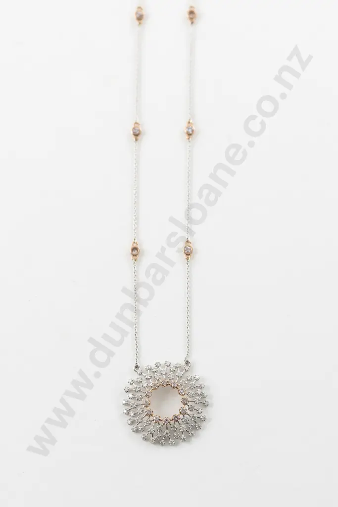 14ct White Gold 78Stone Fancy Pink and White Diamond Cluster Necklace Image 1++