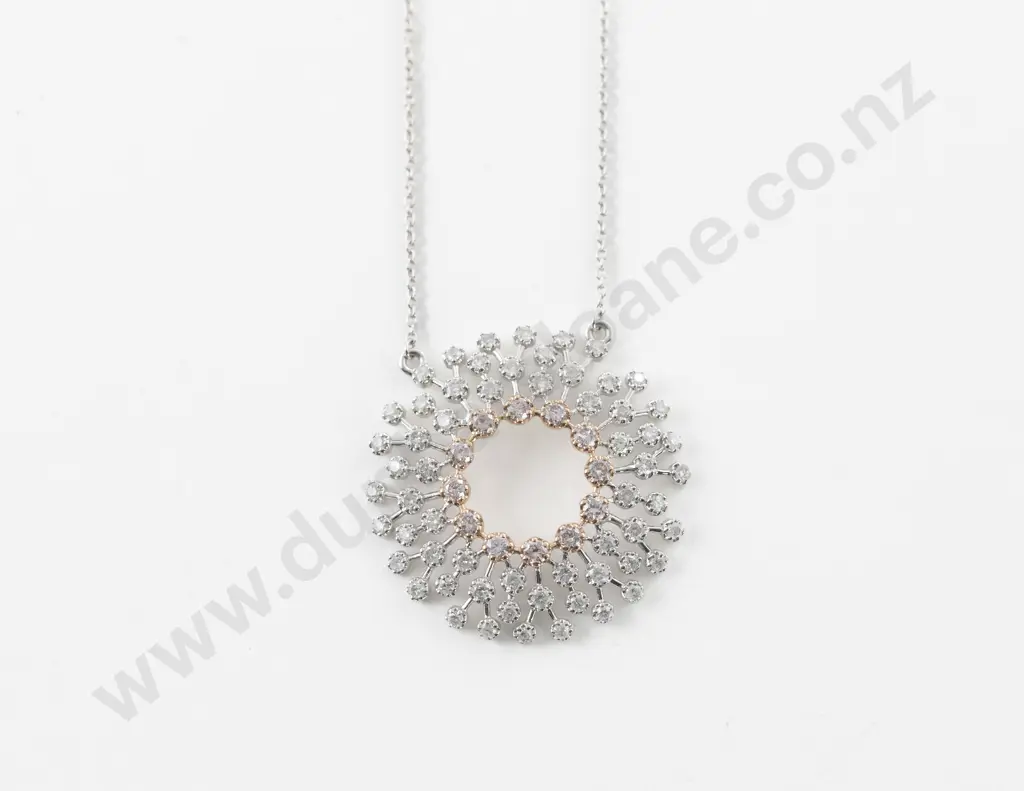 14ct White Gold 78Stone Fancy Pink and White Diamond Cluster Necklace Image 1++